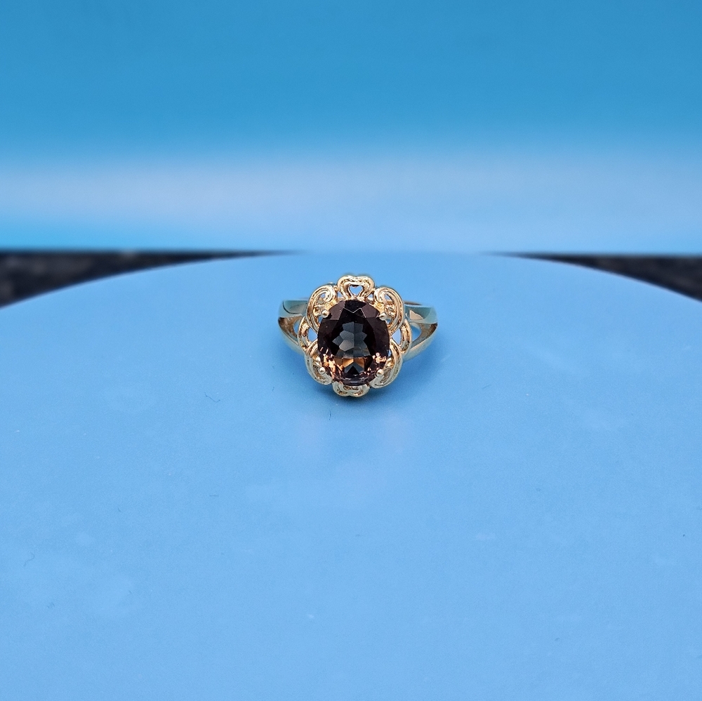 Smokey Quartz brilliant oval cut ring 14k gold 6-3/4 size - Picture 5 of 16